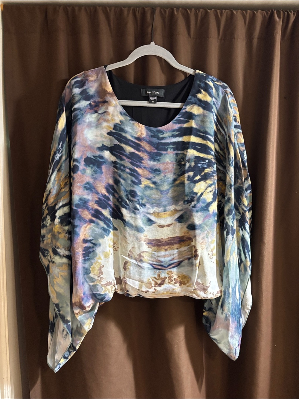 Karen Kane Blue Multicolor Abstract Print Dolman Top